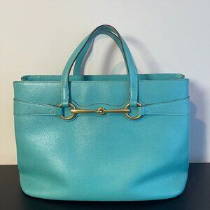 Gucci Calfskin Medium Bright Bit Top Handle/Crossbody Tote, Turquoise- Preowned